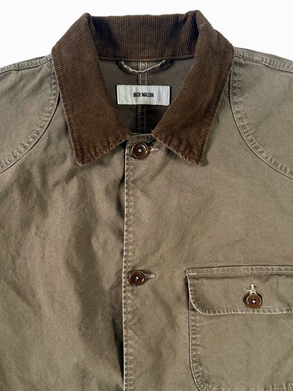 Buck Mason Craftsman Canvas Field Jacket XL Olive Green Corduroy Chore Coat Men - Picture 3 of 9